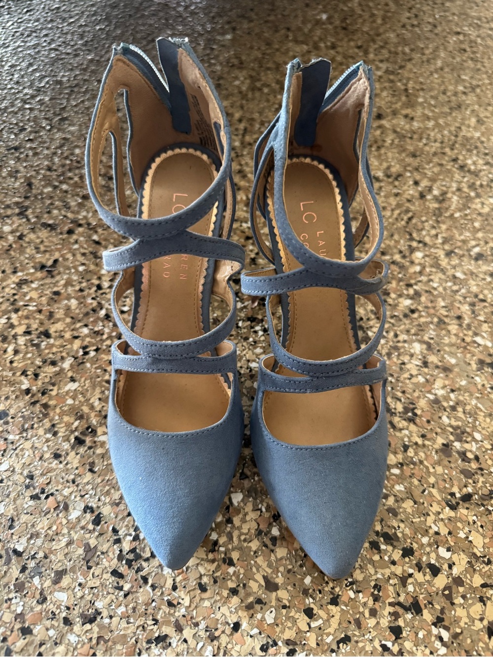 LC Lauren Conrad Dusty Blue Strappy Pointed-Toe Heels